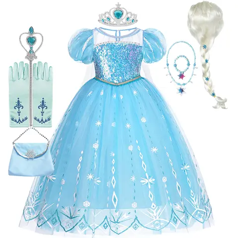 Elsa Mädchen Kleid Frozen Cosplay Kostüm Prinzessin Kleider Königin Schneekönigin Hochzeit Luxuriös Mit Umhang Karneval Kleid Kleider Bis