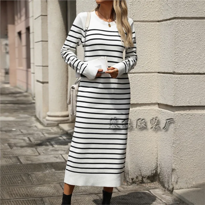 2024 Autumn and winter new slim fit women's knitted sweater with striped long skirt fashionable autumn and winter dress
2024 Autumn and winter new slim fit women's knitted sweater with striped long skirt fashionable autumn and winter dress