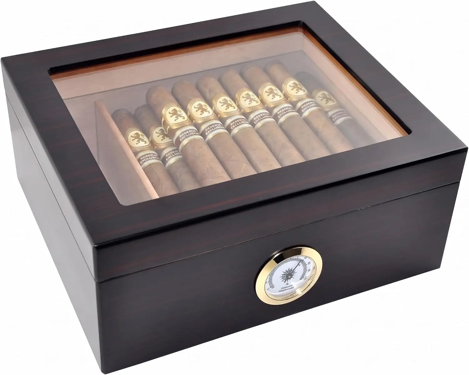 Spanish Cedar Humidor for 25-50 Cigars, Glass Top, Hygrometer & Humidifier
Spanish Cedar Humidor for 25-50 Cigars, Glass Top, Hygrometer & Humidifier