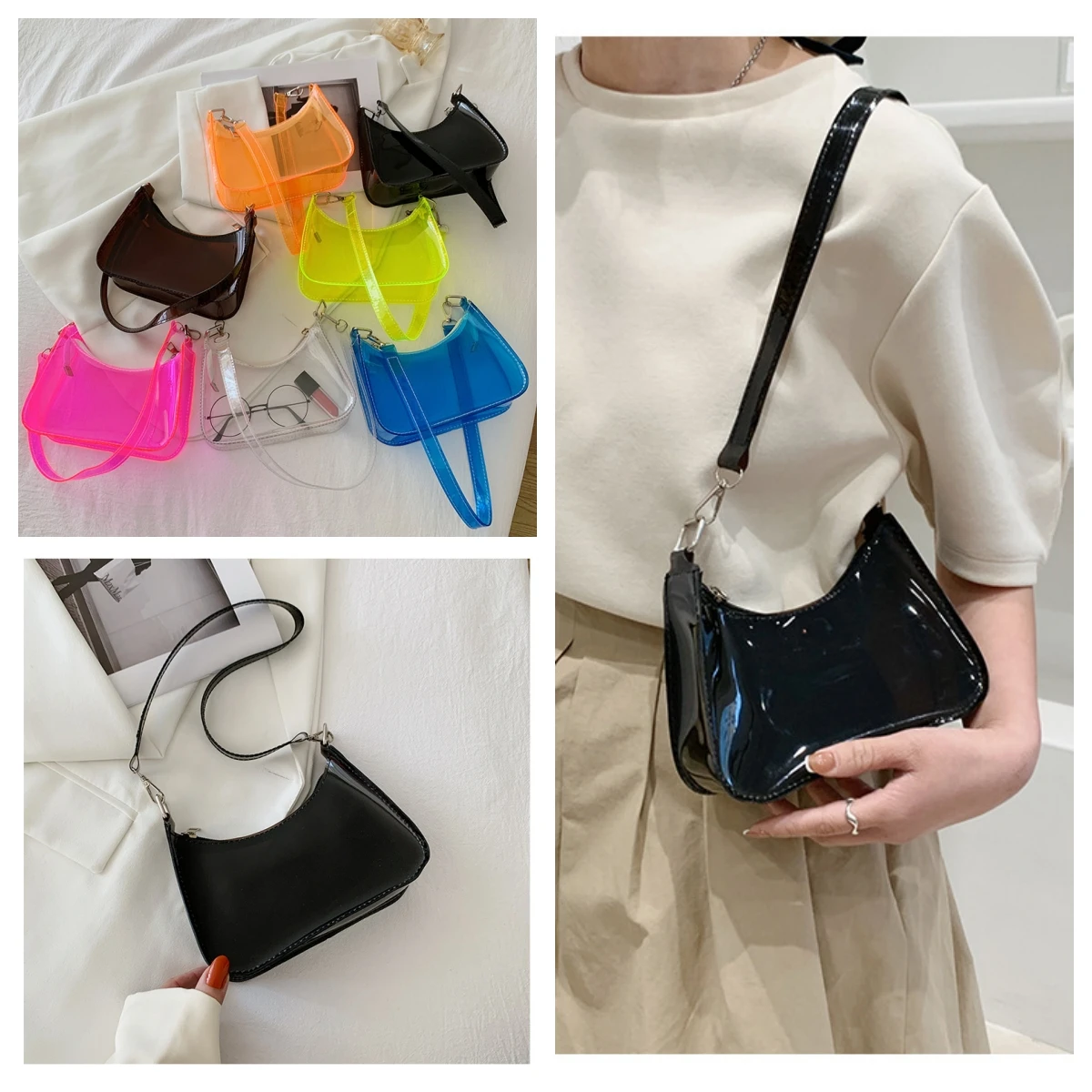 PVC Transparent Vintage Single Shoulder Bag for Women Candy Color Fashion Mini Shoulder Messenger Bag PVC Jelly Underarm Bag
PVC Transparent Vintage Single Shoulder Bag for Women Candy Color Fashion Mini Shoulder Messenger Bag PVC Jelly Underarm Bag