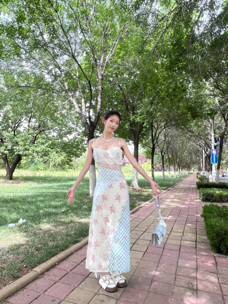 Stunning Floral Plaid Dress Women's Spring Lace Splicing Long Dresses Beautiful Strapless Gown Soft Cotton Holiday Style
Stunning Floral Plaid Dress Women's Spring Lace Splicing Long Dresses Beautiful Strapless Gown Soft Cotton Holiday Style
