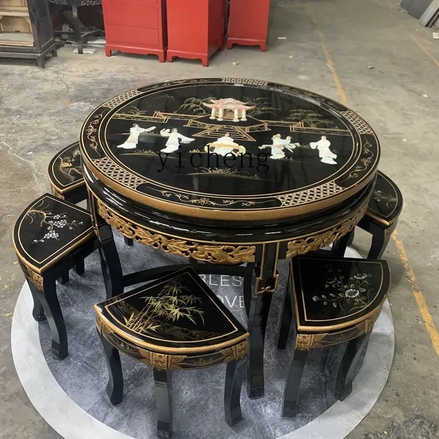 Набор обеденного стола и стула с резным черным каменным цветком, ручная роспись, один стол и шесть стульев, мебель в китайском стиле
Набор обеденного стола и стула с резным черным каменным цветком, ручная роспись, один стол и шесть стульев, мебель в китайском стиле