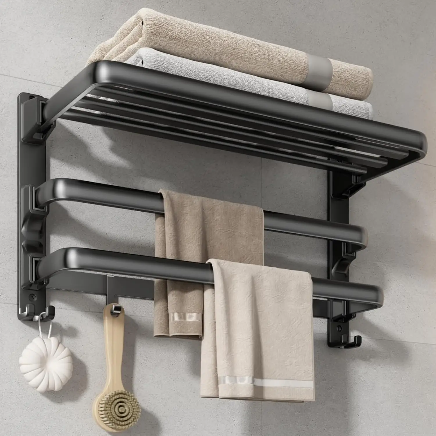 24-inch towel rack with 2 towel bars and 7 hooks, bathroom and washroom wall-mounted towel organizer (matte black)
24-inch towel rack with 2 towel bars and 7 hooks, bathroom and washroom wall-mounted towel organizer (matte black)