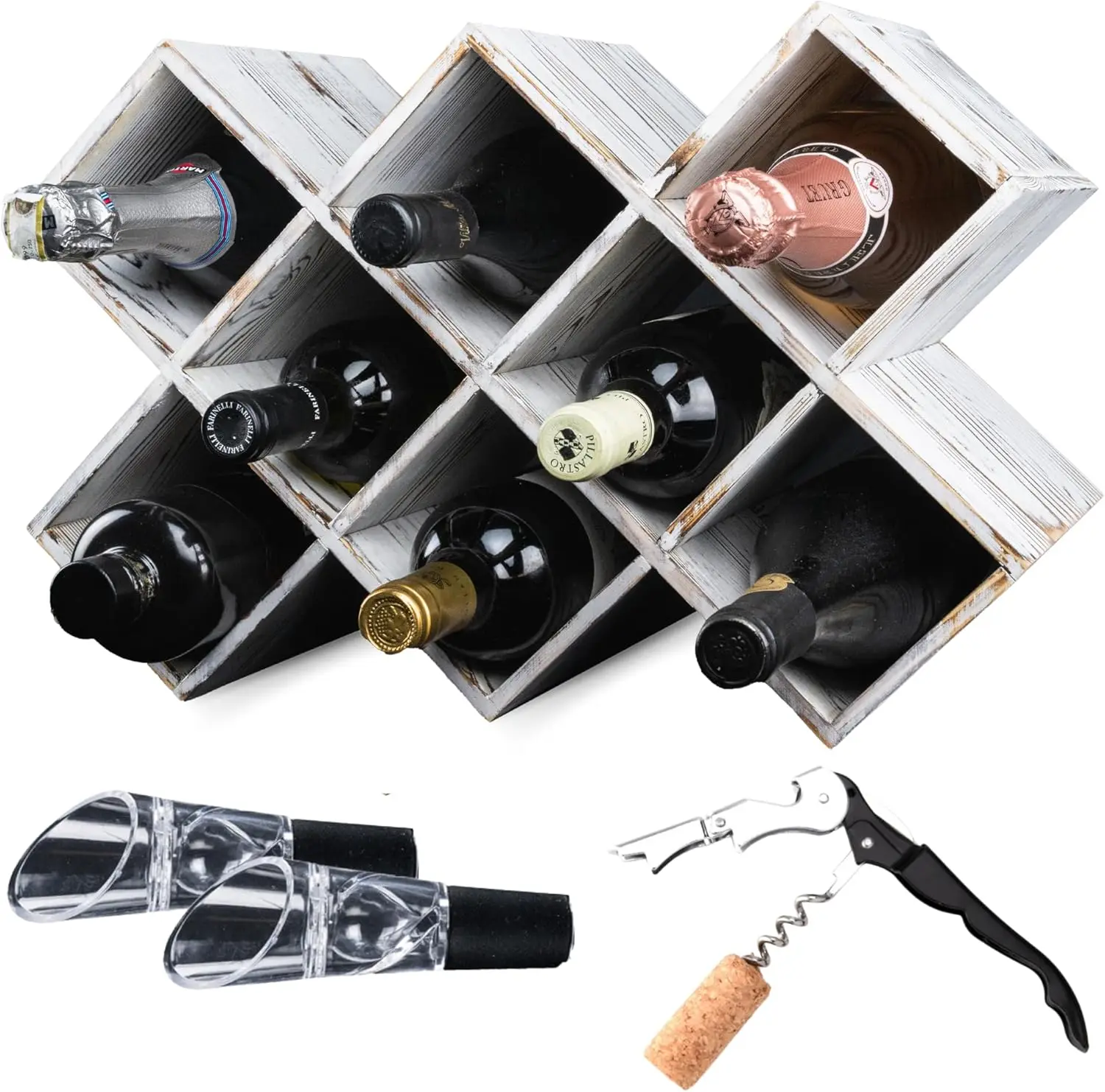 Wooden Wine Rack - Rustic Farmhouse Countertop Storage Holds 8 Bottles with Compact Design
Wooden Wine Rack - Rustic Farmhouse Countertop Storage Holds 8 Bottles with Compact Design