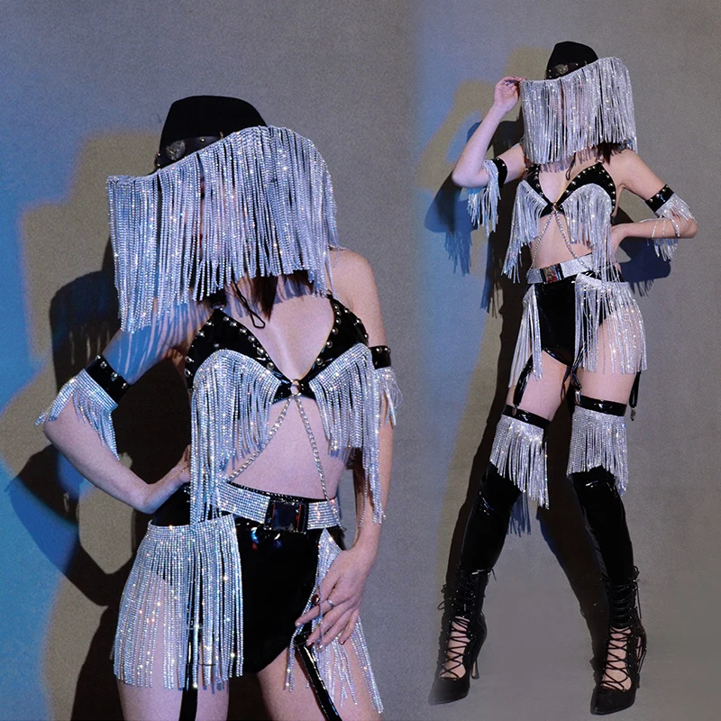 Adult Nightclub Bar Pole Dance Costume Sexy Rhinestone Tassel Bikini Hat Party Dancewear Rave Outfit Drag Queen Clothes VDB6403
Adult Nightclub Bar Pole Dance Costume Sexy Rhinestone Tassel Bikini Hat Party Dancewear Rave Outfit Drag Queen Clothes VDB6403