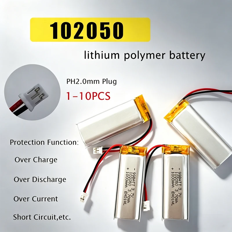 102050 3.7v 1000mAh Polymer Lithium Rechargeable Battery Lipo Cells for Beauty Instrument GPS LED Light MP3 Bluetooth Speaker
102050 3.7v 1000mAh Polymer Lithium Rechargeable Battery Lipo Cells for Beauty Instrument GPS LED Light MP3 Bluetooth Speaker