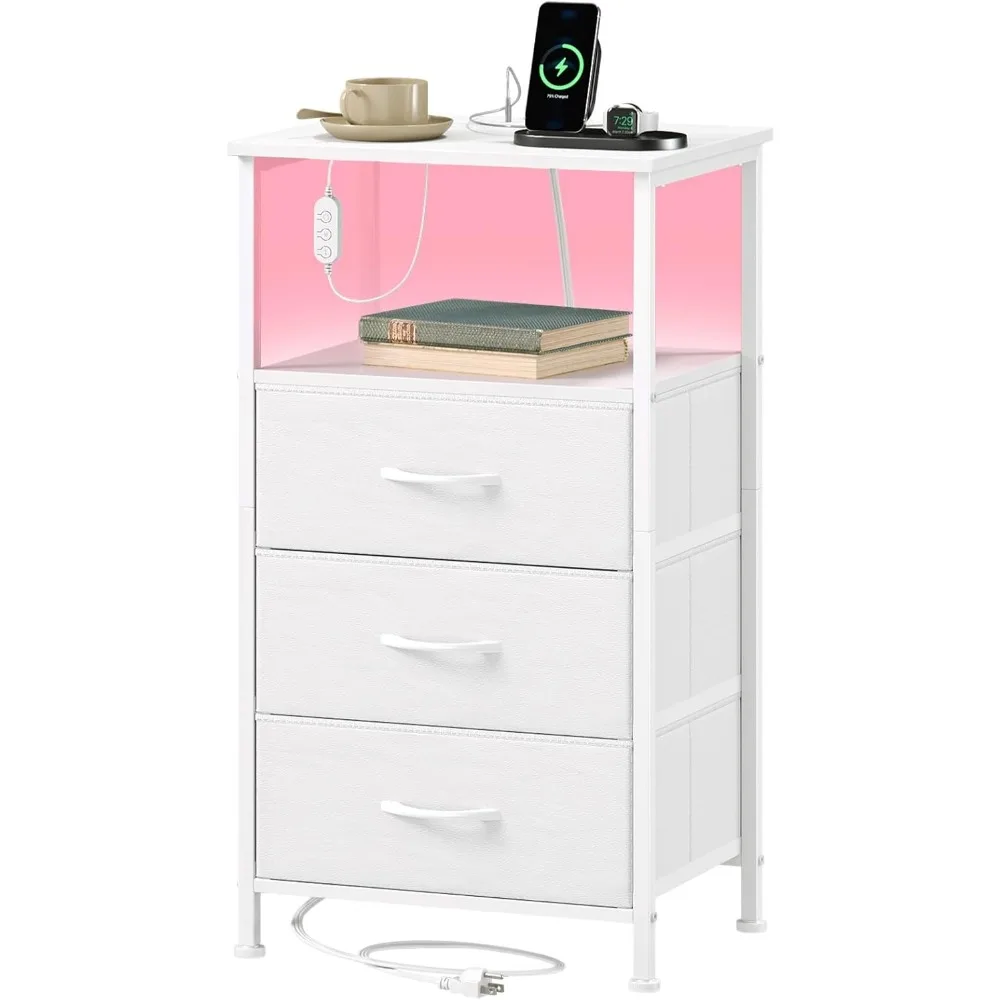 White Nightstand with Charging Station, LED Light & 3 Drawers - Perfect for Bedroom, Dorm or Entryway
White Nightstand with Charging Station, LED Light & 3 Drawers - Perfect for Bedroom, Dorm or Entryway