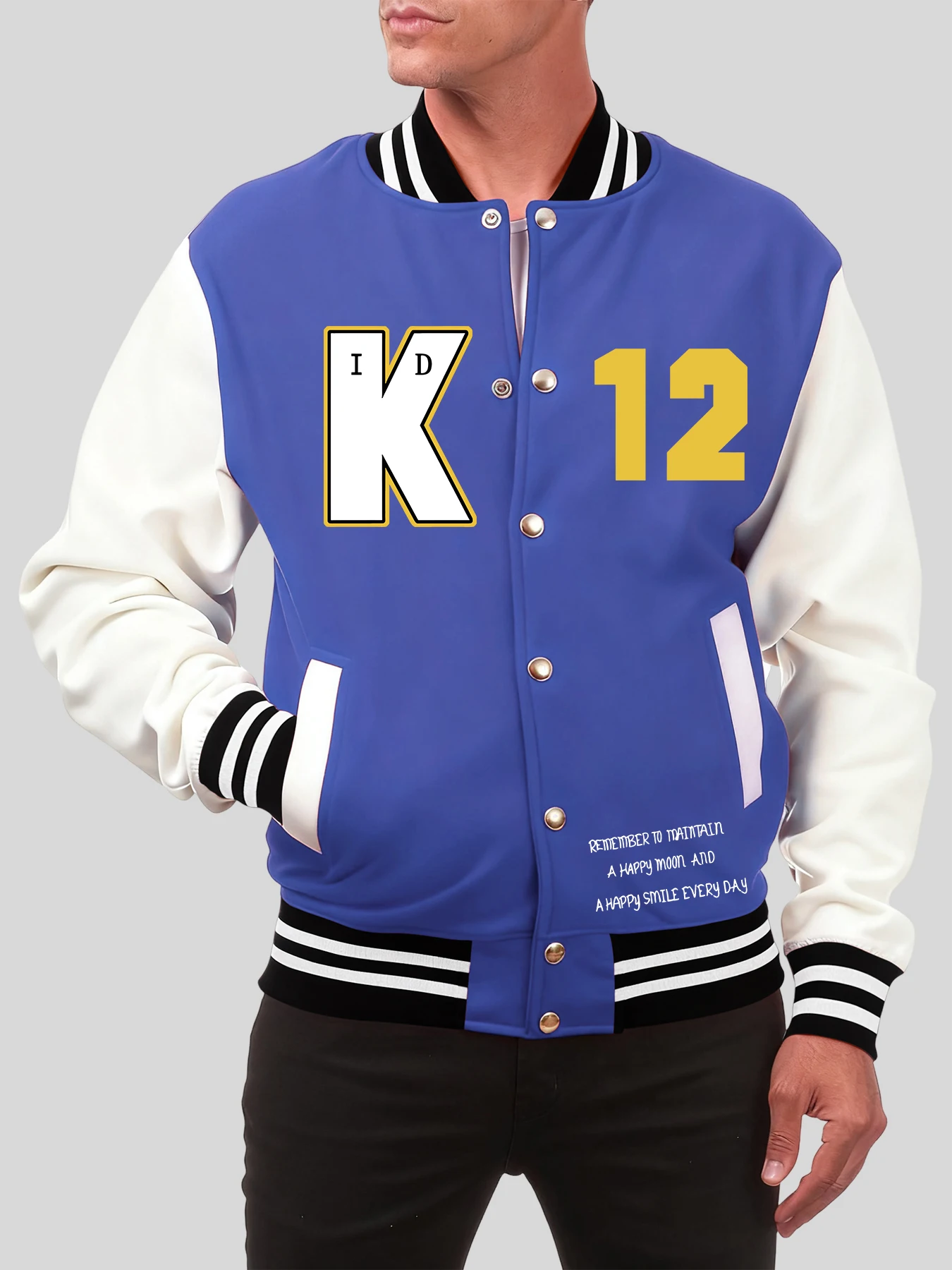 A Happy Moon And K 12 Printing Men Streetwear Oversized Button Baseball Uniform Autumn Sport Clothes Colorful Cotton Jacket
A Happy Moon And K 12 Printing Men Streetwear Oversized Button Baseball Uniform Autumn Sport Clothes Colorful Cotton Jacket
