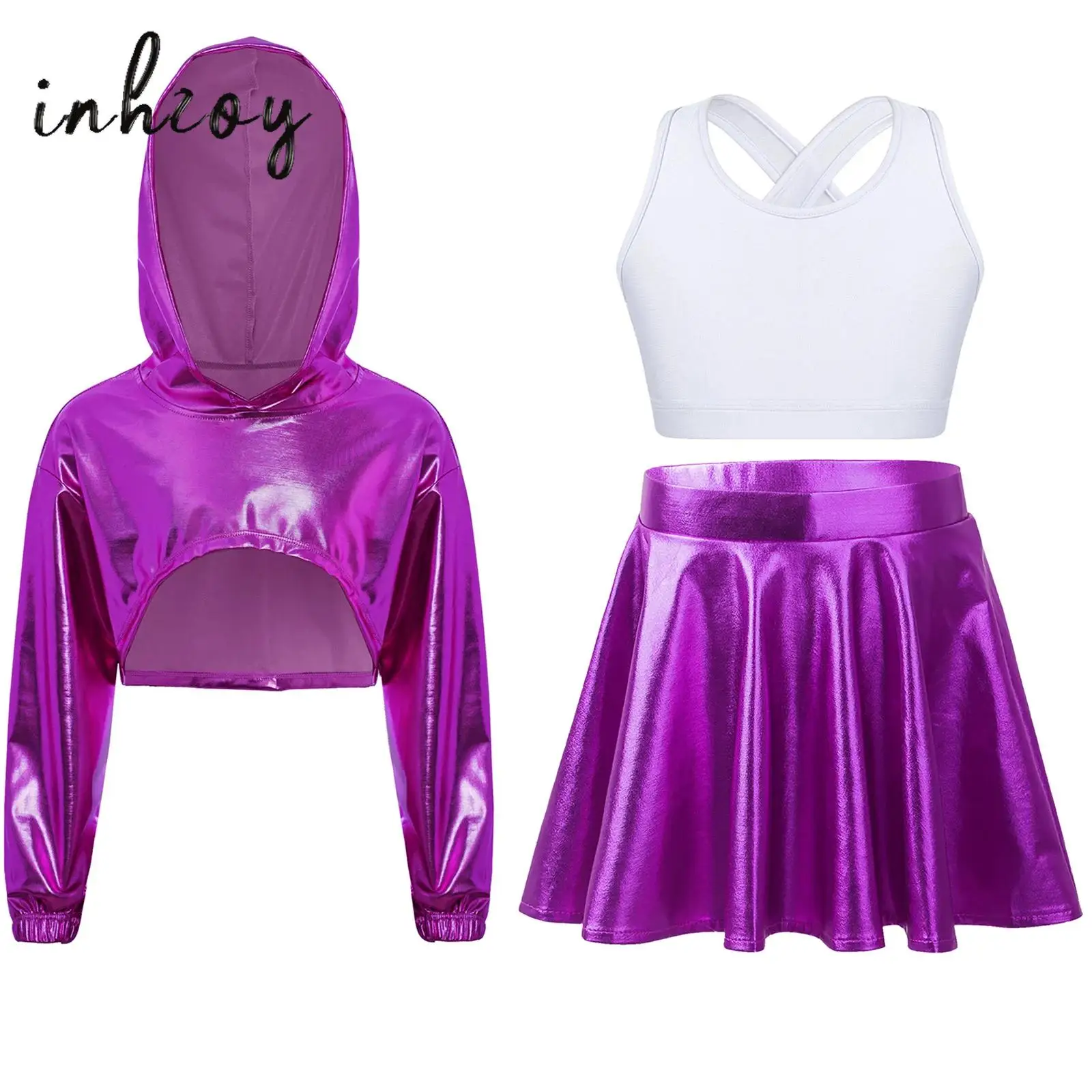 Girls Cheerleading Uniform Outfits Hip-Hop Jazz Dance Costume Metallic Long Sleeve Asymmetrical Hem Hoodie+Cropped Vest+Skirt
Girls Cheerleading Uniform Outfits Hip-Hop Jazz Dance Costume Metallic Long Sleeve Asymmetrical Hem Hoodie+Cropped Vest+Skirt