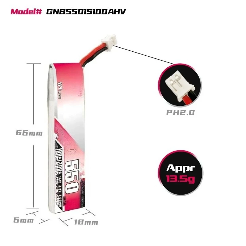 550mAh 1S 3.8V HV 100C Light Weight Lipo Battery With PH2.0 Plug For Beta75X Tinyhawk Mobula7 TINY7
550mAh 1S 3.8V HV 100C Light Weight Lipo Battery With PH2.0 Plug For Beta75X Tinyhawk Mobula7 TINY7