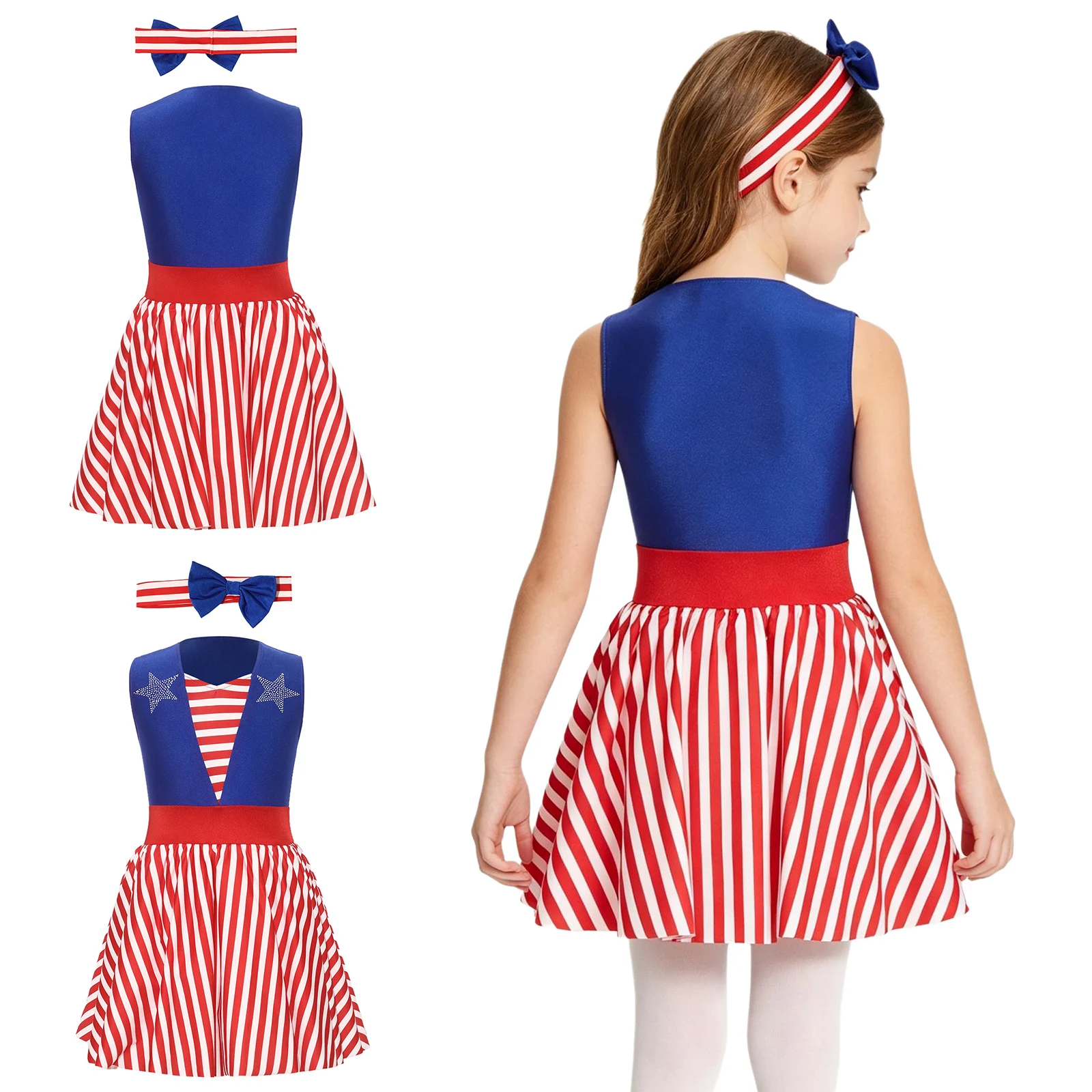 Children July 4th Tutu Dress Rhinestone Stars Striped Bow Headband Sparkly Patriotic Costume for Independence Day Themed Party
Children July 4th Tutu Dress Rhinestone Stars Striped Bow Headband Sparkly Patriotic Costume for Independence Day Themed Party