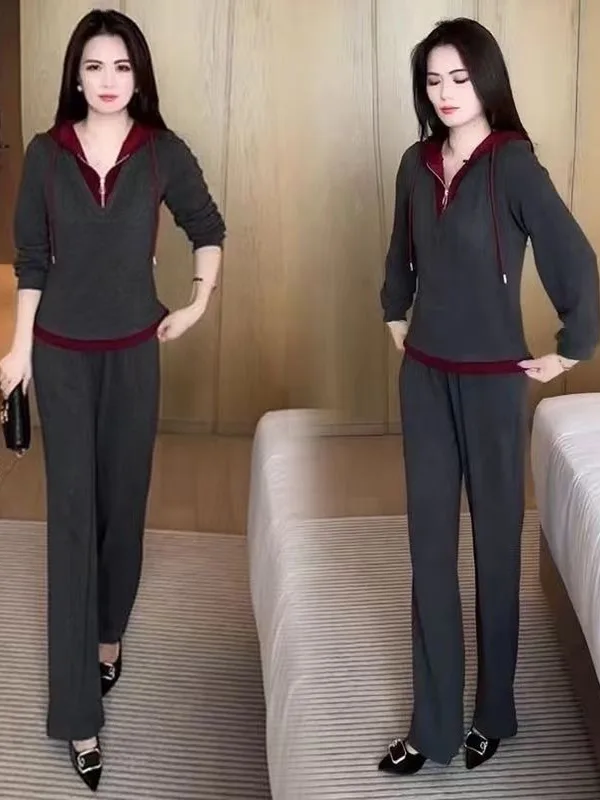 Casual Fashion Sportswear Set Women's Spring Autumn New Wide Leg Pants Two Piece Suit High Waist Hoodie Polyester Fiber
Casual Fashion Sportswear Set Women's Spring Autumn New Wide Leg Pants Two Piece Suit High Waist Hoodie Polyester Fiber