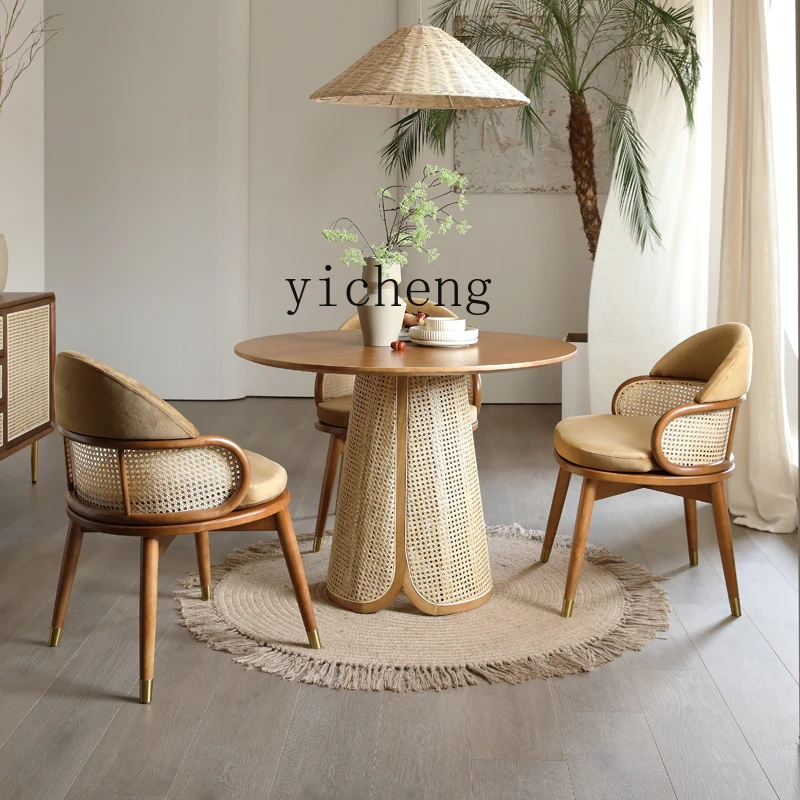 ZZ solid wood round table small apartment household modern simple rattan dining table and chair combination bed
ZZ solid wood round table small apartment household modern simple rattan dining table and chair combination bed