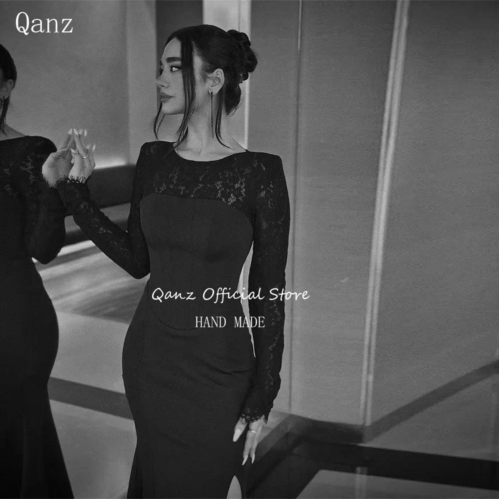 Qanz Black Prom Dress O Neck Lace Mermaid Slit Satin Formal Gowns Women Elegant Plus Size Long Sleev Evening Dressess Customized
Qanz Black Prom Dress O Neck Lace Mermaid Slit Satin Formal Gowns Women Elegant Plus Size Long Sleev Evening Dressess Customized