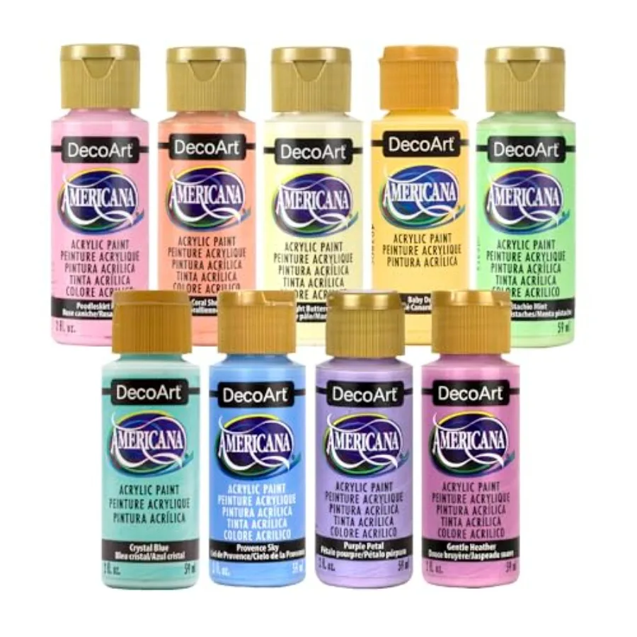 Americana Acrylic Paint Set Essential Pastel Colors, 9 Bottles Art and Craft Acrylic Paints for Canvas, Wood, and More
Americana Acrylic Paint Set Essential Pastel Colors, 9 Bottles Art and Craft Acrylic Paints for Canvas, Wood, and More
