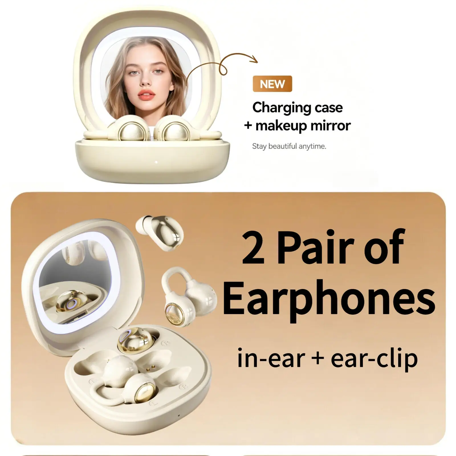 Makeup Mirror 2-in-1 Bluetooth Earbuds Low Latency High Quality Sound Long Battery Life Lightweight Sleep Earphone Couple Gift
Makeup Mirror 2-in-1 Bluetooth Earbuds Low Latency High Quality Sound Long Battery Life Lightweight Sleep Earphone Couple Gift