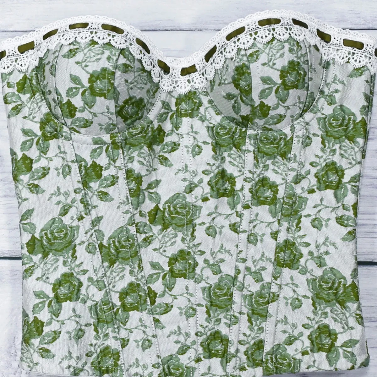 Сексуальный корсет из парчи с принтом зеленой розы, топ, женские бюстье на шнуровке, корсет в форме песочных часов, нижнее белье
Сексуальный корсет из парчи с принтом зеленой розы, топ, женские бюстье на шнуровке, корсет в форме песочных часов, нижнее белье