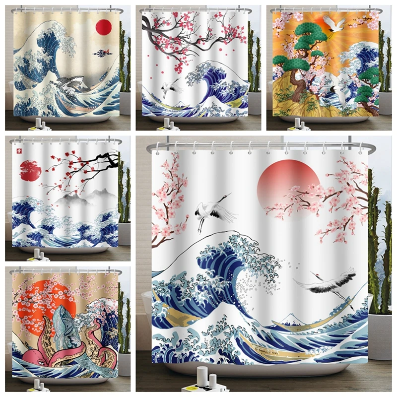 Japanese Ukiyo-e Shower Curtain The Great Wave of Kanagawa Mount Fuji Cherry Waterproof Shower Curtain for Bathroom Bathtub Deco
Japanese Ukiyo-e Shower Curtain The Great Wave of Kanagawa Mount Fuji Cherry Waterproof Shower Curtain for Bathroom Bathtub Deco
