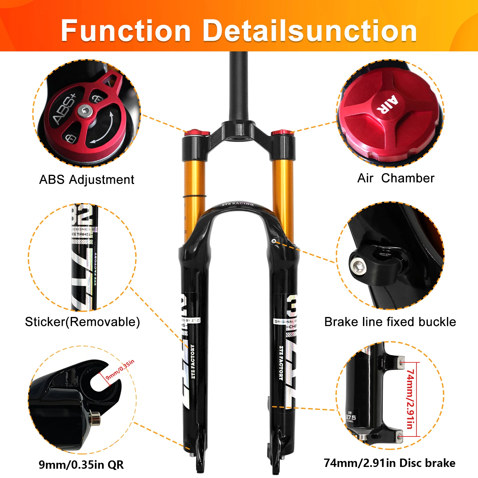 ZTZ MTB Fork, Mountain Front Fork Air Pressure Shock Absorber, 120mm Travel, 1 1/8 Straight Tube, QR 9mm*100m MTB Air suspension
ZTZ MTB Fork, Mountain Front Fork Air Pressure Shock Absorber, 120mm Travel, 1 1/8 Straight Tube, QR 9mm*100m MTB Air suspension