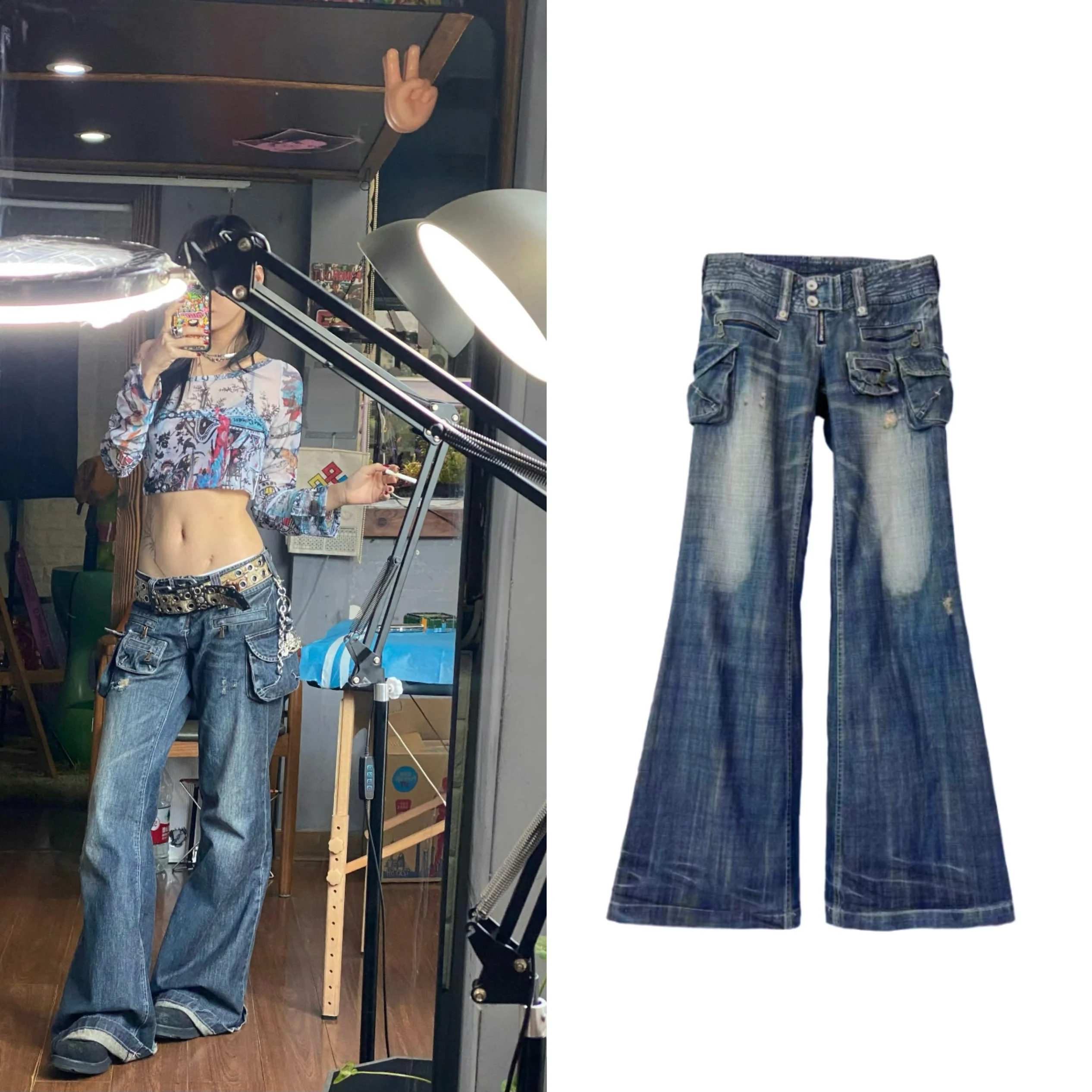 Retro Heavy Duty Multi Pocket Low Waist Bell Bottom Casual Jeans Denim Pants High Waist Zipper Closure Straight Leg Neutral Fit
Retro Heavy Duty Multi Pocket Low Waist Bell Bottom Casual Jeans Denim Pants High Waist Zipper Closure Straight Leg Neutral Fit