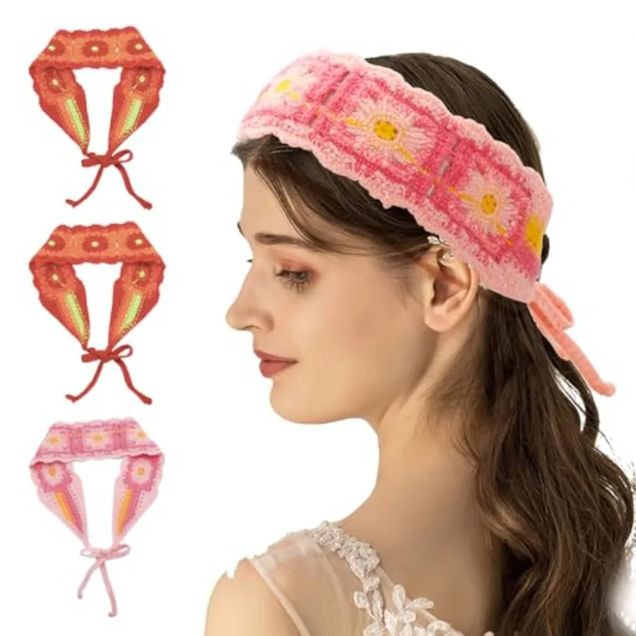 3 Pcs Bohemian Crochet Headbands for Women - Floral Knit Hair Wraps, Hippie Bandanas in Assorted Colors, Stretchy and Comfortab
3 Pcs Bohemian Crochet Headbands for Women - Floral Knit Hair Wraps, Hippie Bandanas in Assorted Colors, Stretchy and Comfortab