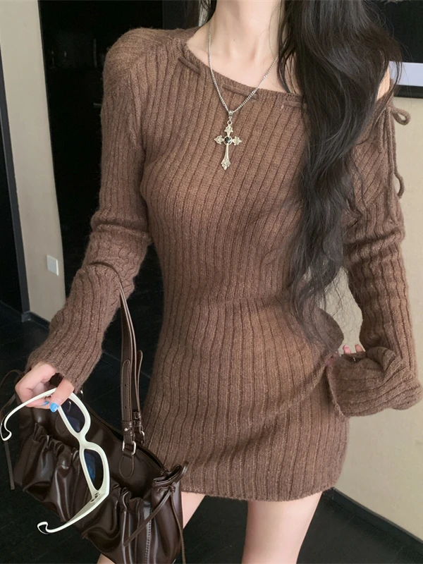 Retro Coffee Color Shoulder Bared Long Sleeve Knitted Dress Women's Pure Desire Spicy Girl Shoulder Bared Bodycon Dress Draws...
Retro Coffee Color Shoulder Bared Long Sleeve Knitted Dress Women's Pure Desire Spicy Girl Shoulder Bared Bodycon Dress Draws...
