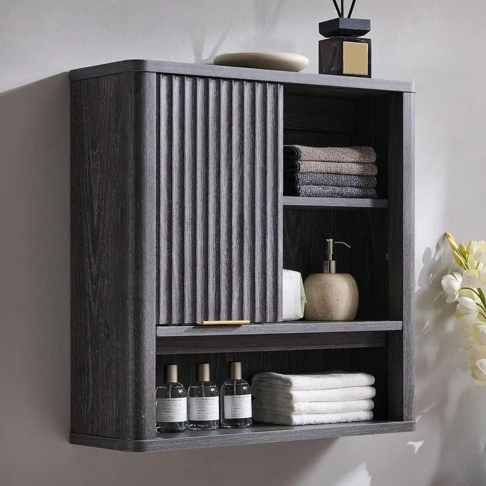 Wall-Mounted Storage Cabinet with Sliding Door and Adjustable Shelves in Curved Profile, Alder Finish
Wall-Mounted Storage Cabinet with Sliding Door and Adjustable Shelves in Curved Profile, Alder Finish