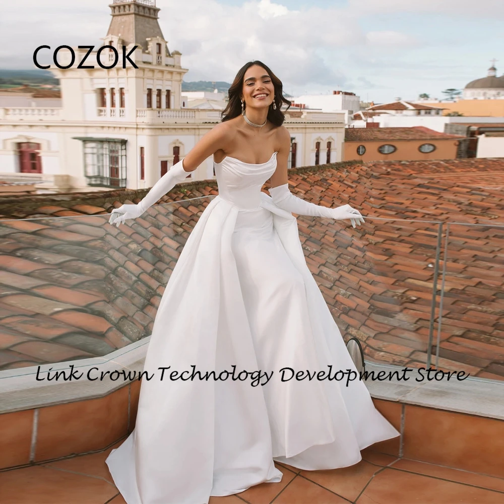 Customized Strapless Satin Wedding Dresses for Women Floor Length Summer New Pleat Full Sleeve Bridal Gowns Robe De Mariée 2025
Customized Strapless Satin Wedding Dresses for Women Floor Length Summer New Pleat Full Sleeve Bridal Gowns Robe De Mariée 2025