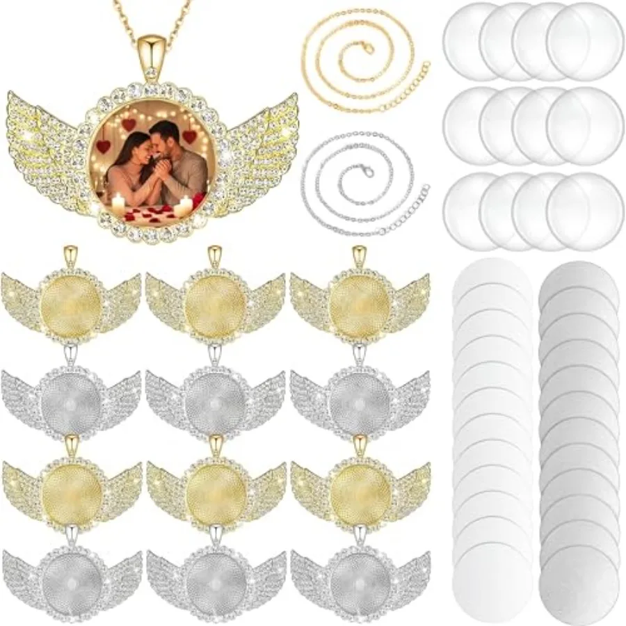 60 Pcs Sublimation Angel Wing Jewelry Blanks Set Rhinestone Bezel Pendant Trays Gold and Silver Sublimation Necklace Blank with
60 Pcs Sublimation Angel Wing Jewelry Blanks Set Rhinestone Bezel Pendant Trays Gold and Silver Sublimation Necklace Blank with