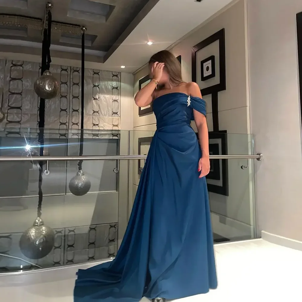 Off-Shoulder Satin Pleated Dubai Evening Dress Sheath Backless Beaded Saudi Arab with Sweep Tiran Custom Made Vestidos De Novia
Off-Shoulder Satin Pleated Dubai Evening Dress Sheath Backless Beaded Saudi Arab with Sweep Tiran Custom Made Vestidos De Novia