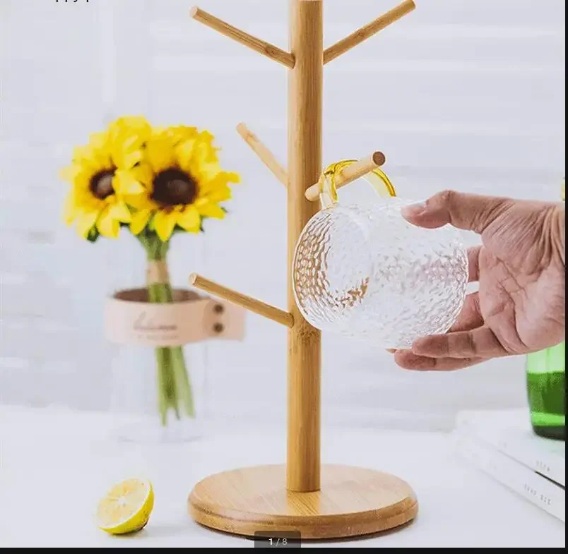 Wooden Cup Holder Transparent Glass Cup with Handle Six-piece Suit Drain Cup Holder Mug Upside Down Storage Rack Tumbler Holders
Wooden Cup Holder Transparent Glass Cup with Handle Six-piece Suit Drain Cup Holder Mug Upside Down Storage Rack Tumbler Holders