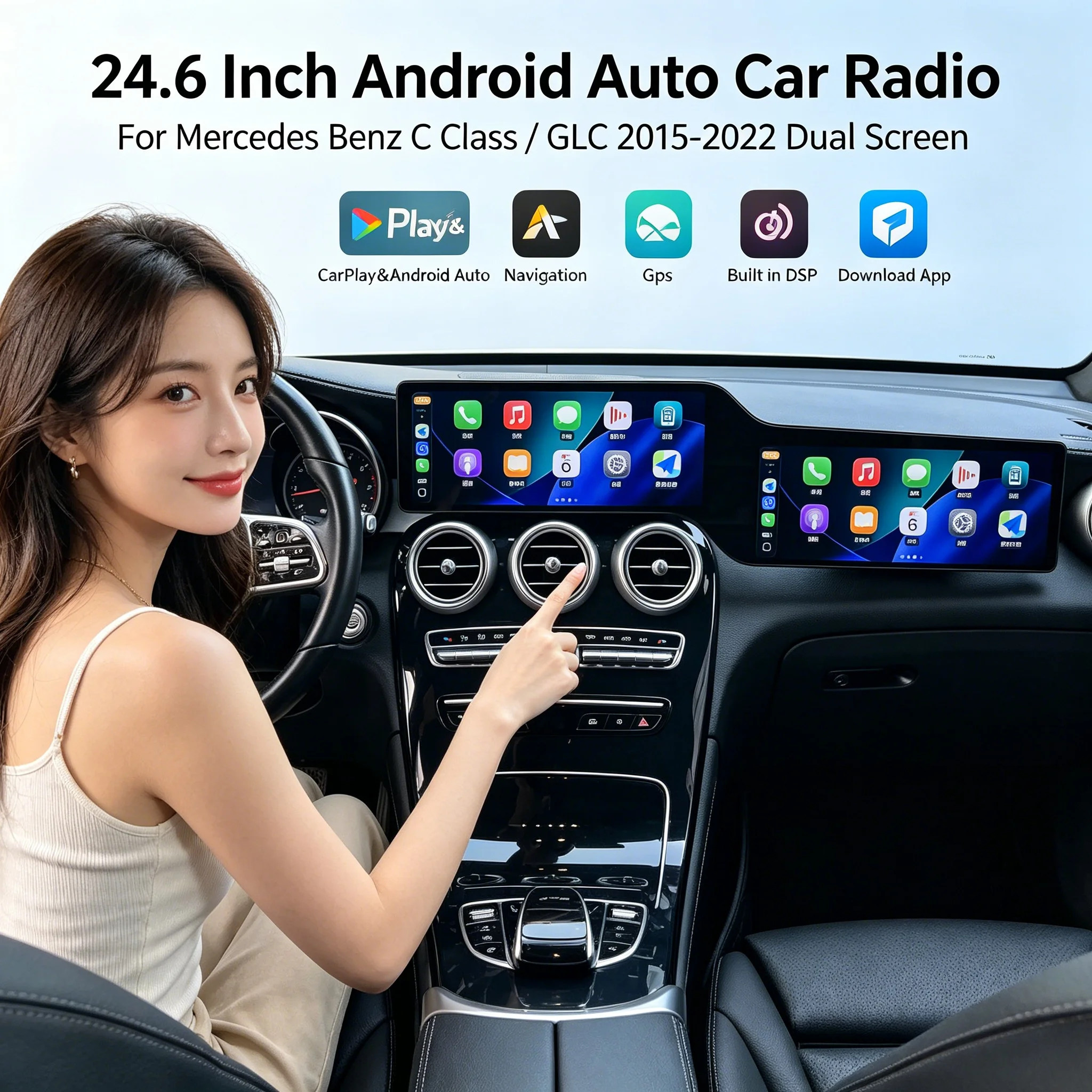 12.3+12.3" Touch Screen Stereo For Benz C GLC 2016-2022 Car Radio GPS Navigation Android Auto Carplay Multimedia Video Player 5G
12.3+12.3" Touch Screen Stereo For Benz C GLC 2016-2022 Car Radio GPS Navigation Android Auto Carplay Multimedia Video Player 5G