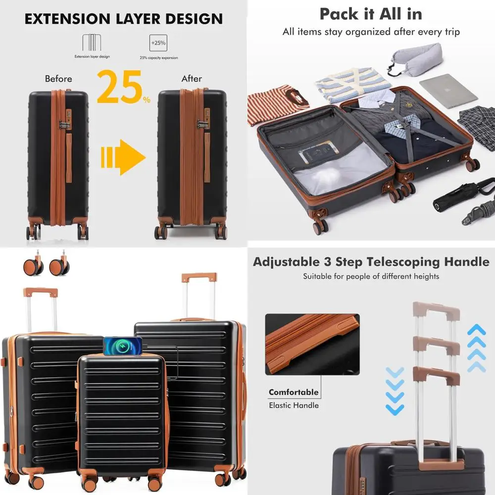 3-Piece Spinner Luggage Set: Lightweight, Durable PC Material, Expandable Hardside Suitcases with TSA Lock for Travel (Black & B
3-Piece Spinner Luggage Set: Lightweight, Durable PC Material, Expandable Hardside Suitcases with TSA Lock for Travel (Black & B