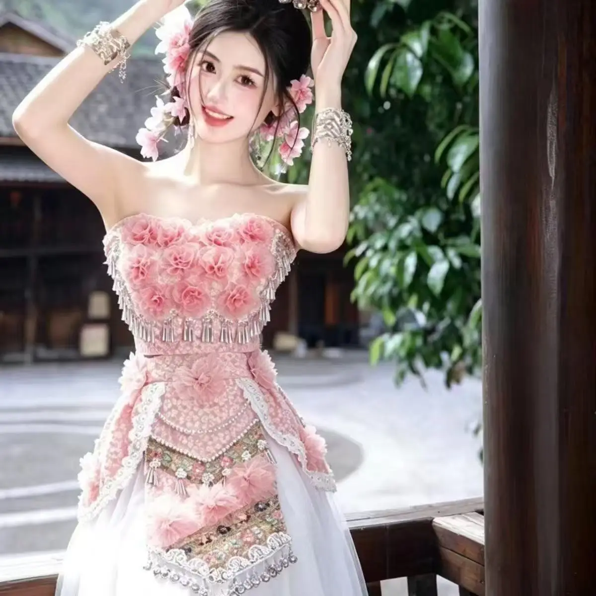 Elegant Pink Floral Hmong Costume Women's Traditional Chinese Hanfu Dress, Summer Beach Party Dance Skirt, Travel Wedding Hanfu
Elegant Pink Floral Hmong Costume Women's Traditional Chinese Hanfu Dress, Summer Beach Party Dance Skirt, Travel Wedding Hanfu