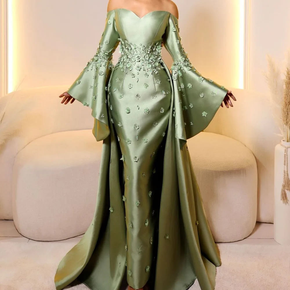 Customized Mermaid Evening Dresses Floor-Length Off The Shoulder Full Sleeve Prom Gown Fashion Flowers Simple Draped Party Gown
Customized Mermaid Evening Dresses Floor-Length Off The Shoulder Full Sleeve Prom Gown Fashion Flowers Simple Draped Party Gown