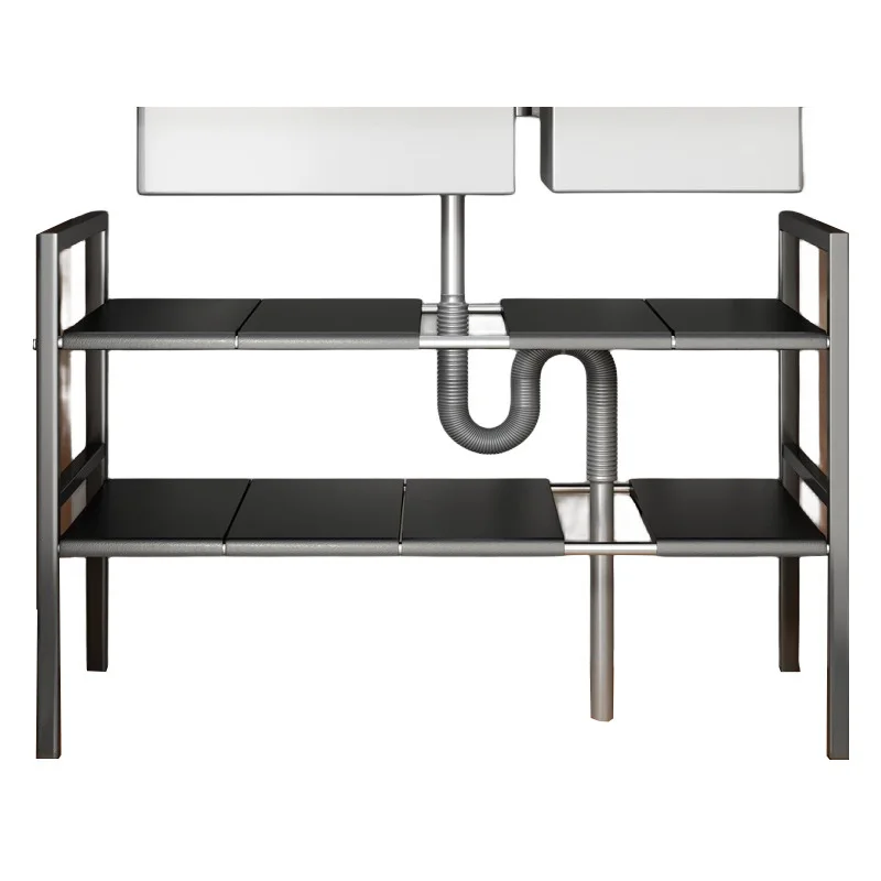 Kitchen sink, shelves, retractable cabinets, layered
Kitchen sink, shelves, retractable cabinets, layered