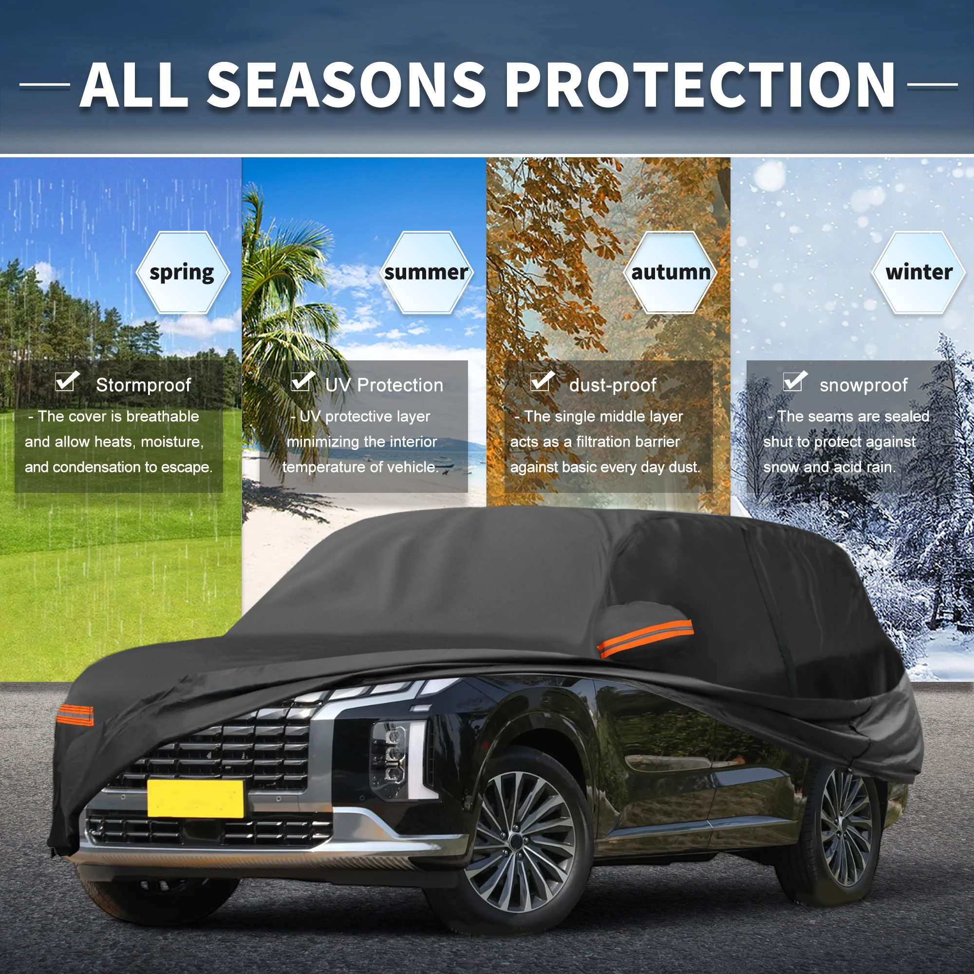 UXCELL for Hyundai Palisade Aluminum Film Outdoor Full Car Cover All Weather Sun Rain Snow Protection with Driver Door Zipper
UXCELL for Hyundai Palisade Aluminum Film Outdoor Full Car Cover All Weather Sun Rain Snow Protection with Driver Door Zipper