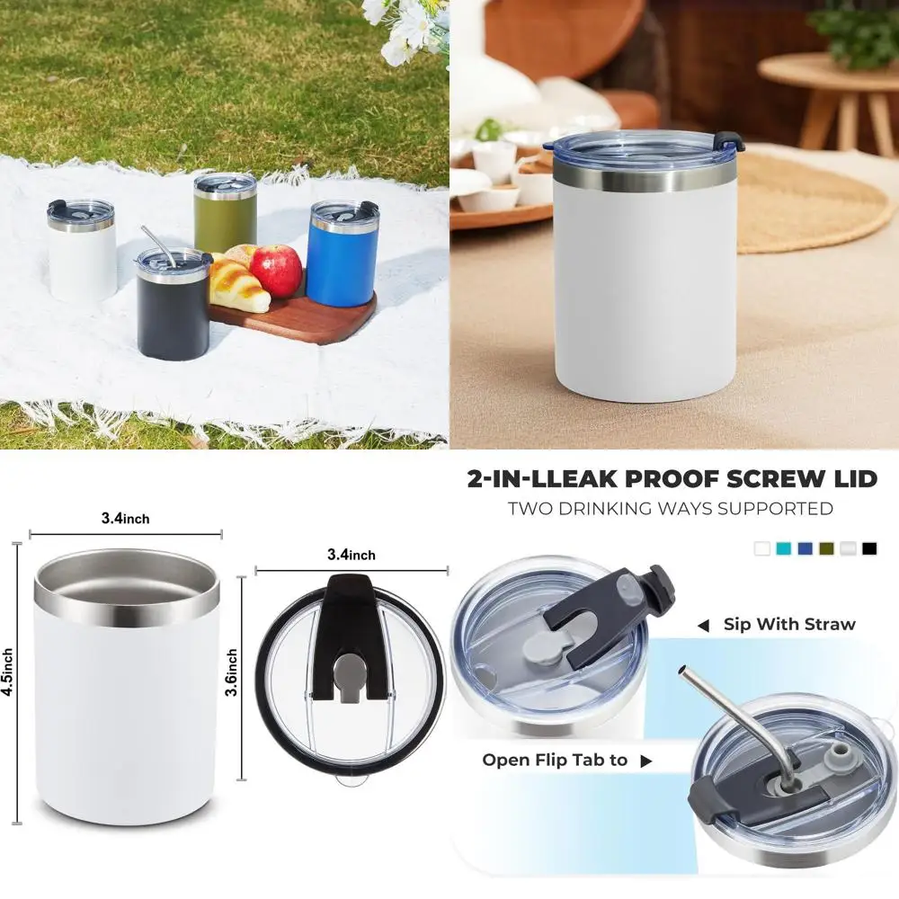 Double Wall Vacuum Insulated Stainless Steel Lowball Tumbler with Stand Lid and Cleaning Brush, 12 Pack, Powder Coated for Hot o
Double Wall Vacuum Insulated Stainless Steel Lowball Tumbler with Stand Lid and Cleaning Brush, 12 Pack, Powder Coated for Hot o