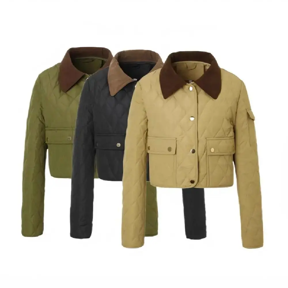 Apricot Corduroy Contrasting Color Collar Cotton Jacket Diamond Pattern Short Single Breasted Top Women's Warm Long Sleeved Coat
Apricot Corduroy Contrasting Color Collar Cotton Jacket Diamond Pattern Short Single Breasted Top Women's Warm Long Sleeved Coat