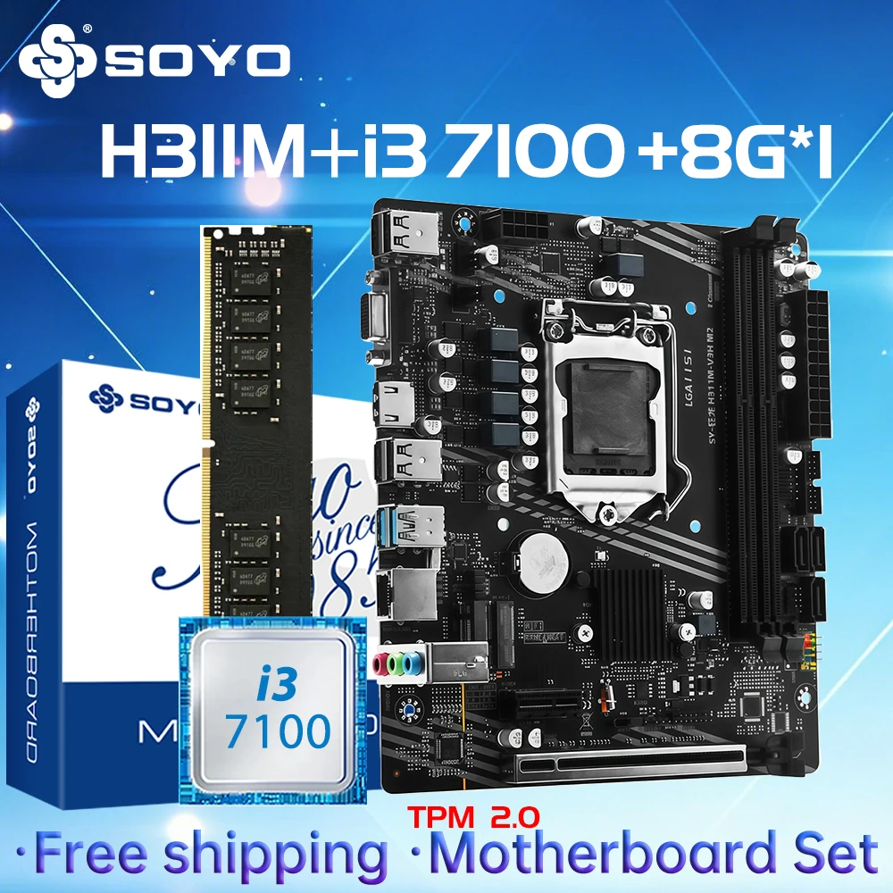 H311M Gaming Motherboard SOYO i3 7100 CPU RAM Memory 8G TPM2.0 PC Combo Kit xeon Intel1151 Dual PCIE3.0X16 HDMI VGA 24+8pin SATA
H311M Gaming Motherboard SOYO i3 7100 CPU RAM Memory 8G TPM2.0 PC Combo Kit xeon Intel1151 Dual PCIE3.0X16 HDMI VGA 24+8pin SATA