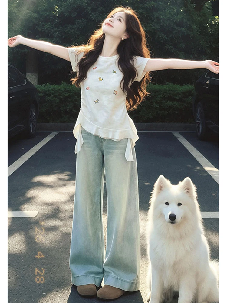 White Asymmetrical Sash Short Sleeve T-Shirt Women Summer Small Size Sweet And Spicy Lace Hem Top Casual Loose Fit Breathable
White Asymmetrical Sash Short Sleeve T-Shirt Women Summer Small Size Sweet And Spicy Lace Hem Top Casual Loose Fit Breathable