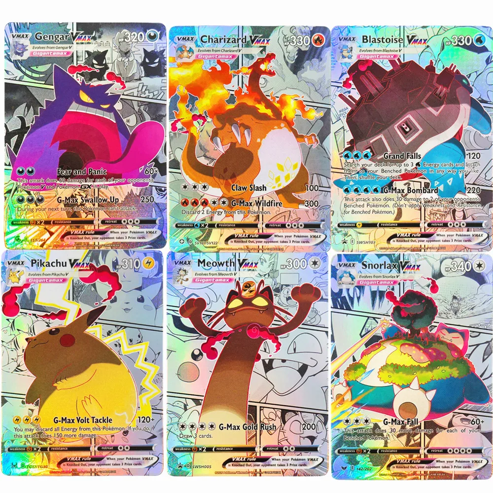 DIY Pokemon Card English manga Gengar Blastoise Lapras Meowth Charizard Snorlax Venusaur Vmax TCG Game Collection Card
DIY Pokemon Card English manga Gengar Blastoise Lapras Meowth Charizard Snorlax Venusaur Vmax TCG Game Collection Card