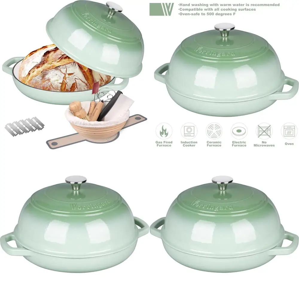 Green 6 Quart Enamel Cast Iron Dutch Oven with Lid, Perfect for Bread Baking and Sourdough Starter.
Green 6 Quart Enamel Cast Iron Dutch Oven with Lid, Perfect for Bread Baking and Sourdough Starter.