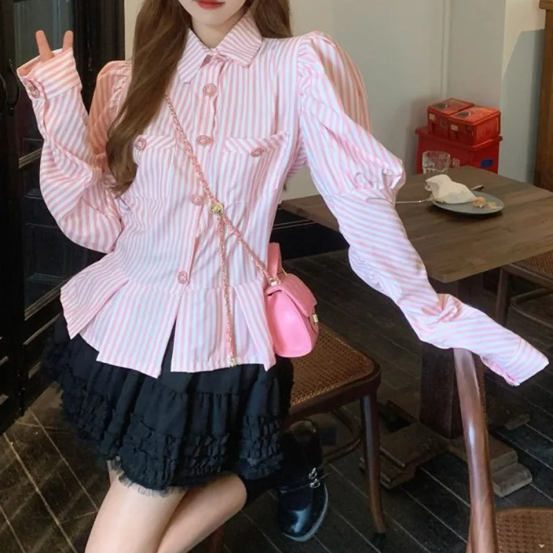 Striped Shirts Women Sweet Clothing All-match Gentle Casual Streetwear Elegant Slim Youthful Spring Puff Sleeve French Style New
Striped Shirts Women Sweet Clothing All-match Gentle Casual Streetwear Elegant Slim Youthful Spring Puff Sleeve French Style New