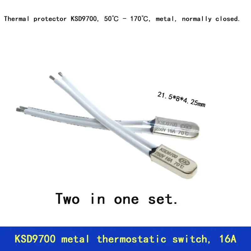 2PCS Thermal protector KSD9700, 50℃-170℃, normally closed, metal, 16A. Thermostatic switch
2PCS Thermal protector KSD9700, 50℃-170℃, normally closed, metal, 16A. Thermostatic switch