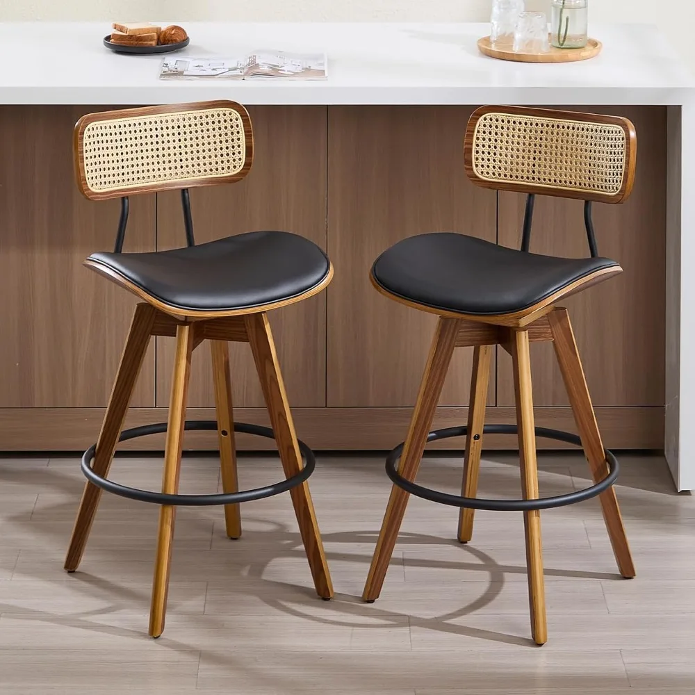 Swivel Rattan Bar Stools Set of 2, Faux Leather Walnut Modern Bar Chairs, 26" Counter Height Barstools for Kitchen Island, Home
Swivel Rattan Bar Stools Set of 2, Faux Leather Walnut Modern Bar Chairs, 26" Counter Height Barstools for Kitchen Island, Home