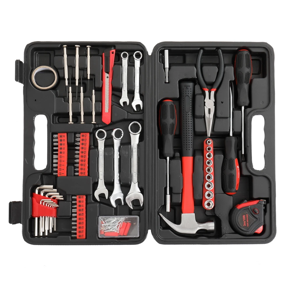 148pcs Iron Household Tool Set Red Auto Repair Tool with Plastic Toolbox Storage Case
148pcs Iron Household Tool Set Red Auto Repair Tool with Plastic Toolbox Storage Case