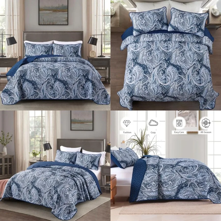 Navy Paisley Quilt Set Queen Boho Bedspread Coverlet Set 3 Pieces, Soft Lightweight Microfiber Navy Blue Paisley Floral Pattern Bedding for All Season, 96"x90"
Navy Paisley Quilt Set Queen Boho Bedspread Coverlet Set 3 Pieces, Soft Lightweight Microfiber Navy Blue Paisley Floral Pattern Bedding for All Season, 96"x90"