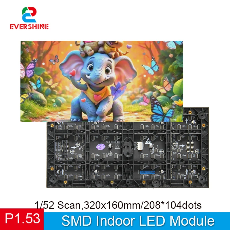 Светодиодный модуль для внутреннего использования с малым шагом пикселя P1.53, SMD1212, 208*104 точки, полноцветный светодиодный матричный дисплей, 320*160 мм, экран для видеостены
Светодиодный модуль для внутреннего использования с малым шагом пикселя P1.53, SMD1212, 208*104 точки, полноцветный светодиодный матричный дисплей, 320*160 мм, экран для видеостены