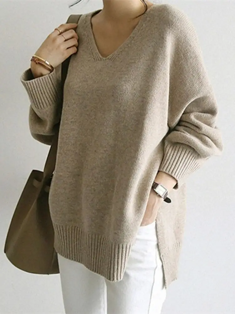Autumn Winter Solid Casual Loose Women Knitted Pullover Sweater 2023 New Long Sleeve V-Neck Side Split Sweaters Female Chic Tops
Autumn Winter Solid Casual Loose Women Knitted Pullover Sweater 2023 New Long Sleeve V-Neck Side Split Sweaters Female Chic Tops